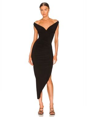 NWT Norma Kamali Tara Side Drape Gown in Black